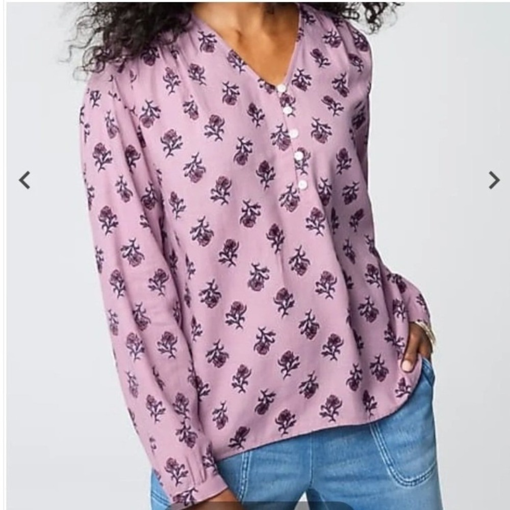 vPurejill J. Jill Womens Size Small Petite Block-Print Top V-Neck Organic Cotton